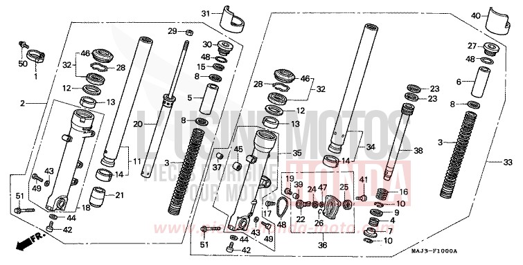 FOURCHETTE AVANT (ST1100/ST1100AS) de Pan-European ABS PEARL ATLANTIS BLUE (B142D) 1995